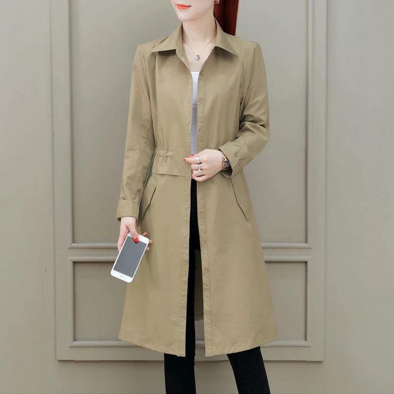 

Mid-Length Women Coat and Jacket for Autumn Winter Women's Long Trench Coats Spring Casual Solid Slim Outerwear Clothes Female