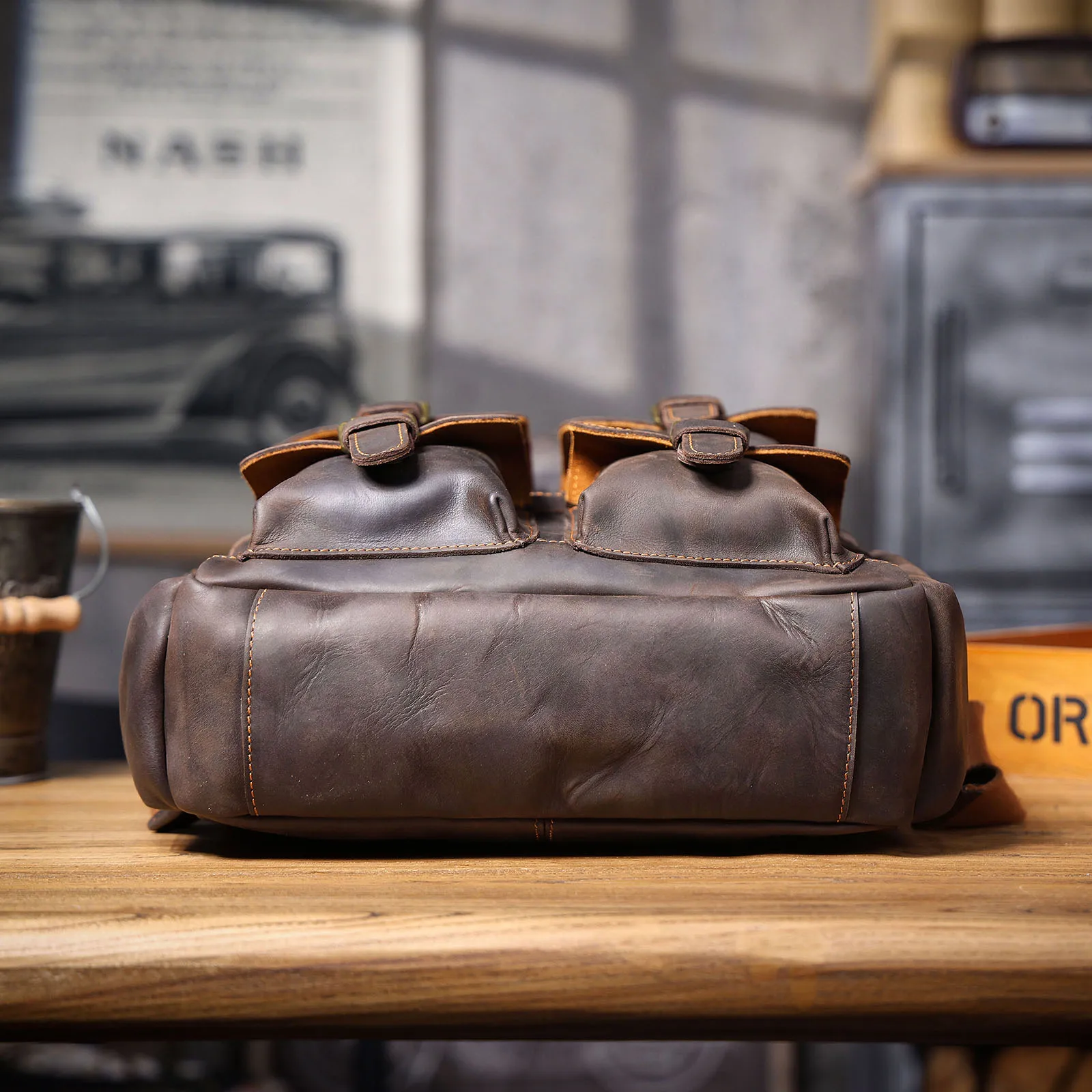 S.WORKER Vintage Echtleder-Rucksack 16 Zoll Laptop-Tasche Lässige Crazy-Horse-Leder Schultasche Outdoor-Reise-Weekender-Tasche – Detail 12