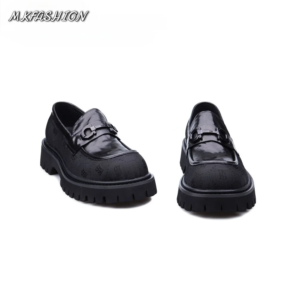 Men Genuine Leather Chunky Loafers British Style Thick Sole Oxford Shoes Trendy