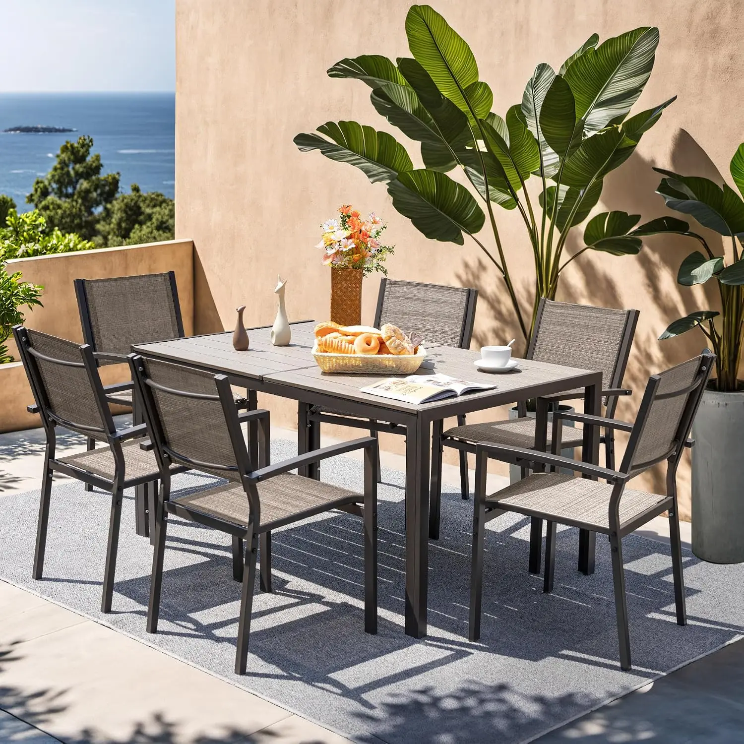 Patio Dining Chairs Set of 6 Stackable Outdoor Chairs with Armrest 290 Lbs Outdoor Textilene Dining Chairs for Backyard, Lawn