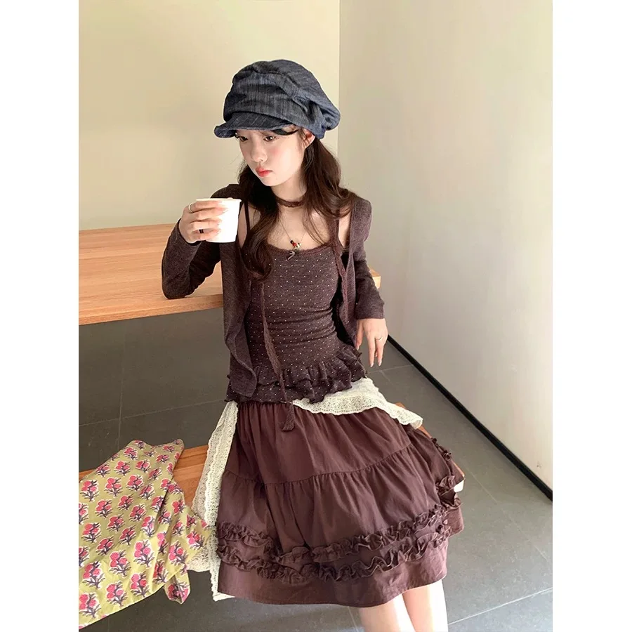 Korean Women Y2K Harajuku Vintage 2 Piece Set Long Sleeve Shirts Casual 2000s Gyaru Streetwear Fashion Trendy Tops
