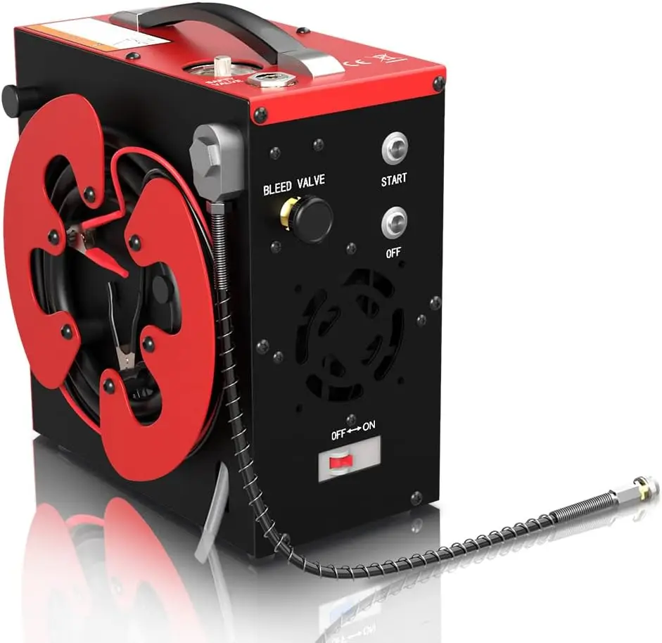 

GX-E-CS3 PCP Air Compressor, Auto-Stop,Oil-Free, Built-in Water-Oil Separator Filter, Powered by Car 12V DC or Home 110V AC w/Co