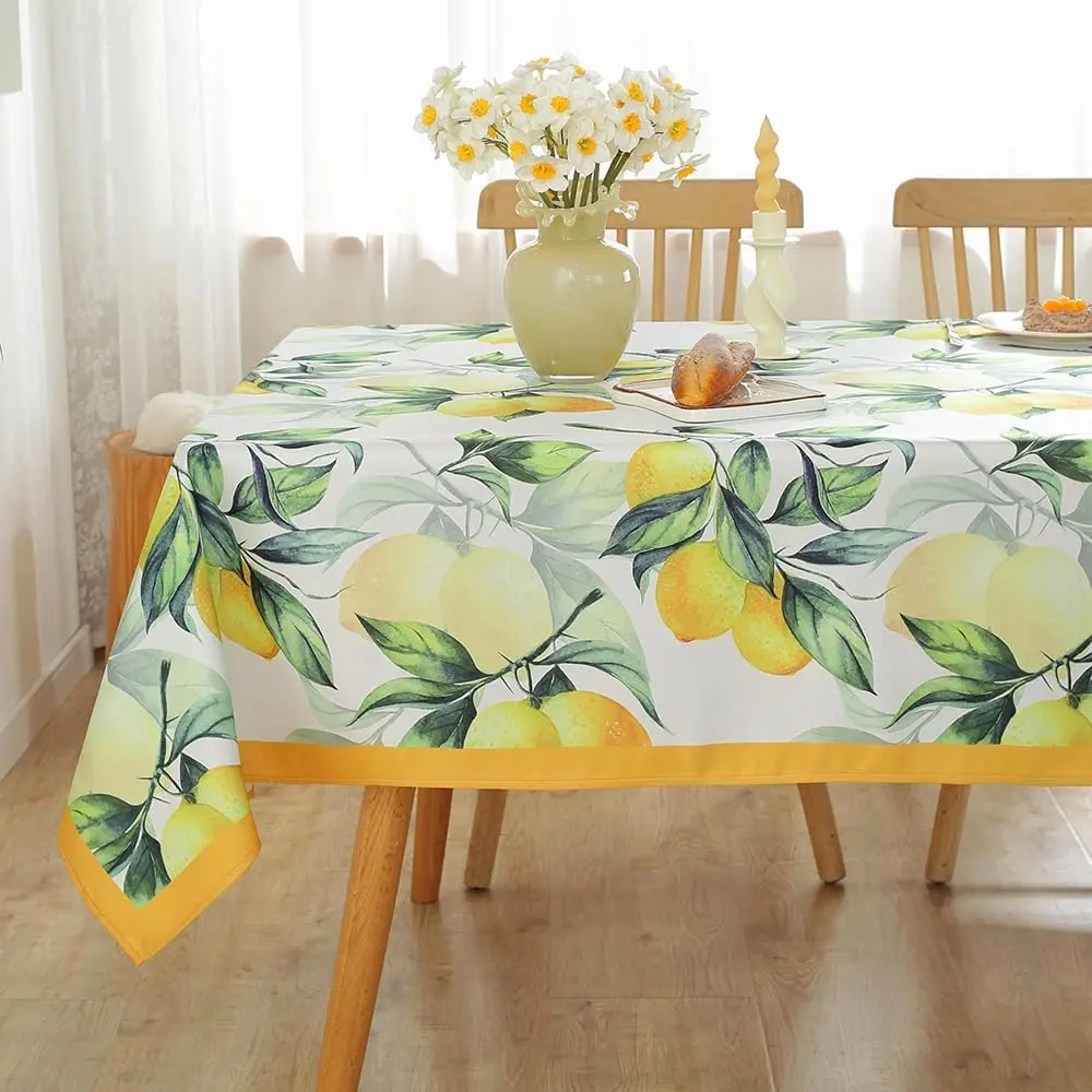 Spring Lemon Fruit Floral Tablecloth Holiday Party Decor Summer Washable Rectangle Table Cloth Outdoor Picnic Dining Table Decor