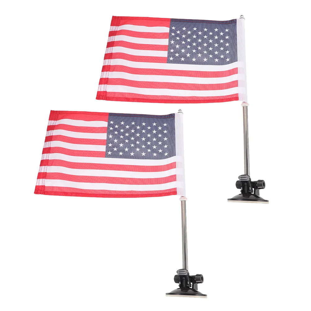 

2Sets Car Flagpole Mount Suction Cup Telescopic American Flag Holder Vehicle Flagpole Stand for Parade Display Car Flag Support