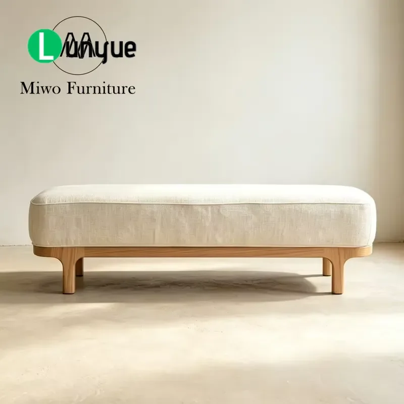Modern White Terry Fabric Upholstered Bench Wooden Bedside Shoe Stool for Hotel Jewelry Store Bedroom Living Room Shop