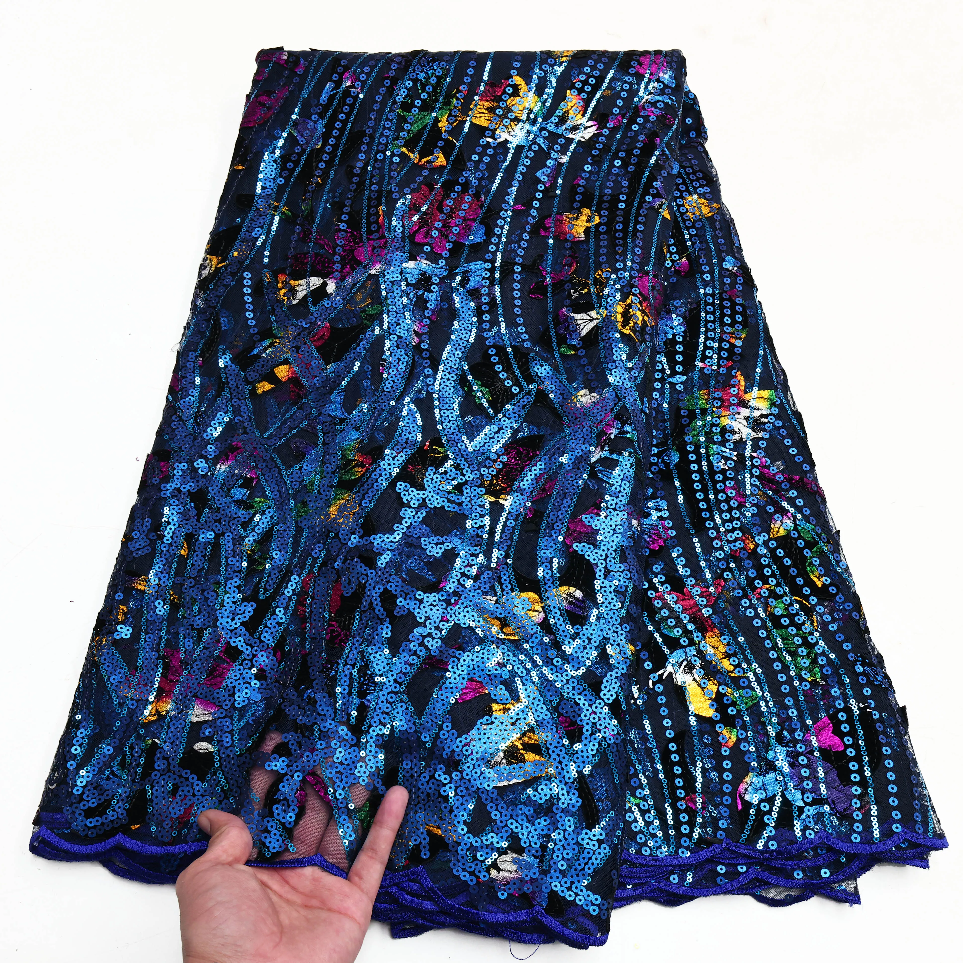 新着スパンコールレース生地アフリカ最新チュールレース素材高級刺繍スパンコールメッシュウェディングパーティードレス生地