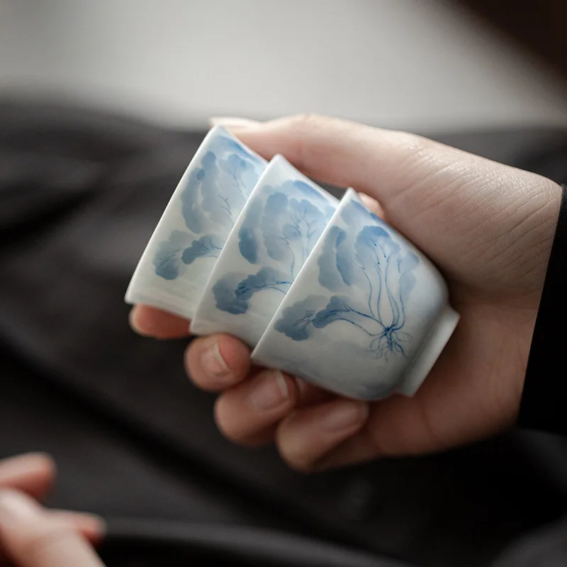 Underglaze Color Blue and White Hand-painted Household Tea Cup, Chinese Master Cup, Kung Fu Tea Set, Drinking Tea Cup