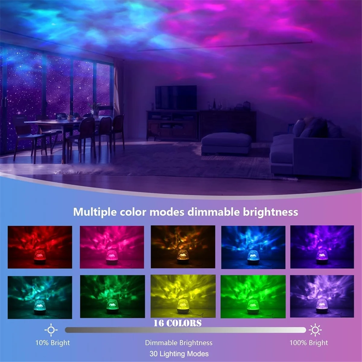 Dynamic Atmosphere Lamp with Speakers 16 Colors 3 Lighting Modes Galaxy Projector Light for Bedroom/Party/Game Rooms