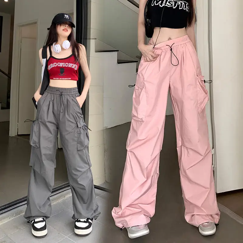 American Retro Workwear Loose Cuffed Trousers Women Summer Versatile Straight Leg Drapey Wide Leg Pants Student Casual Trousers