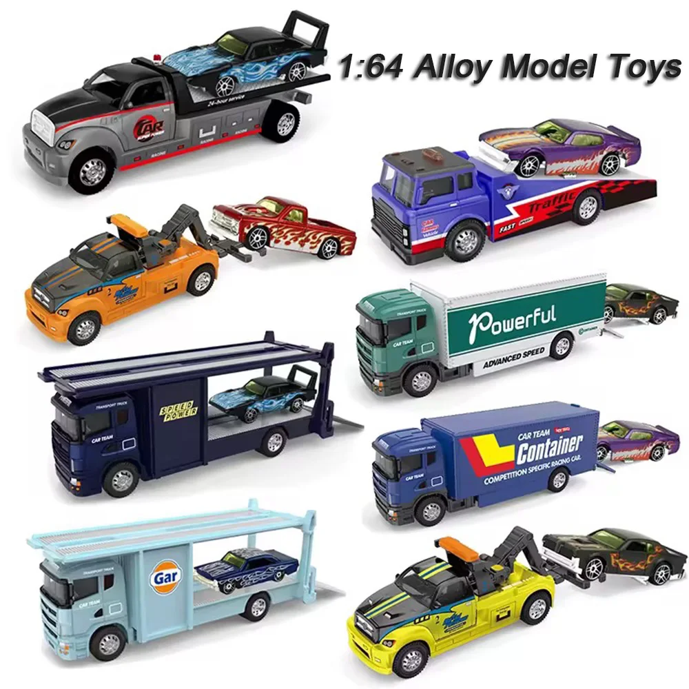 1:64 Container Transport Trailer Alloy Miniature Model Toys Diecast Car Series with Pull Back Vehices Classic Model Set Kid's To