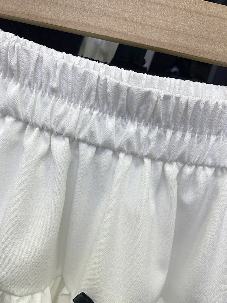 Dophee Original Cute Bow Flowers Bud Skirt Women New Spring Summer All-match Elastic High Waist Short A-line White Lantern Skirt