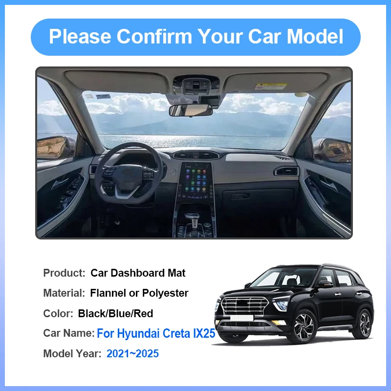لشركة هيونداي كريتا IX25 2021 ~ 2024 2025 وحدة التحكم المركزية للسيارة داش حصيرة لوحة القيادة المضادة للانزلاق وسادة السجاد الشمس واقية اكسسوارات السيارات #3