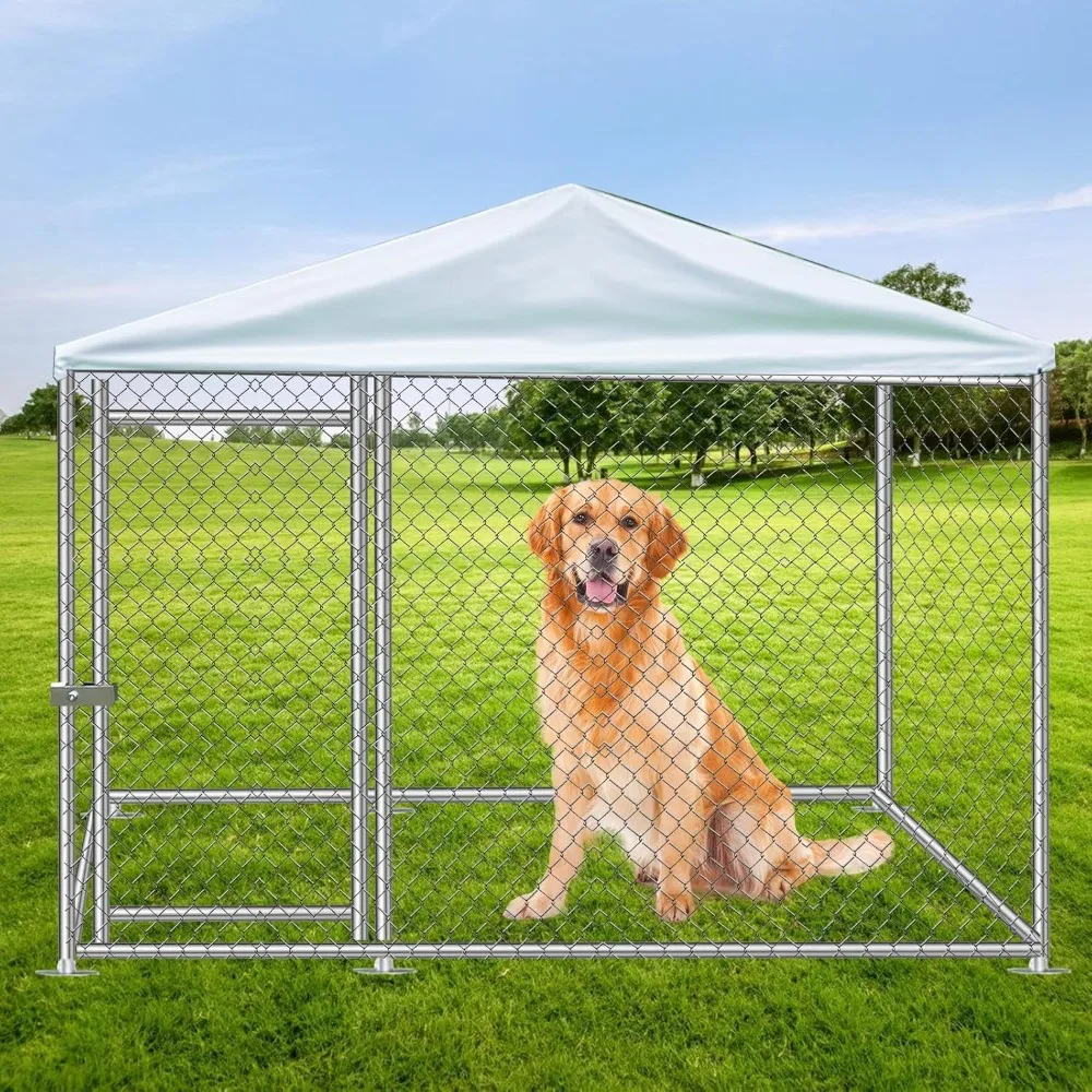 Heavy duty outdoor fenced kennel, rust-proof fence with waterproof UV-proof cover and safety lock (78