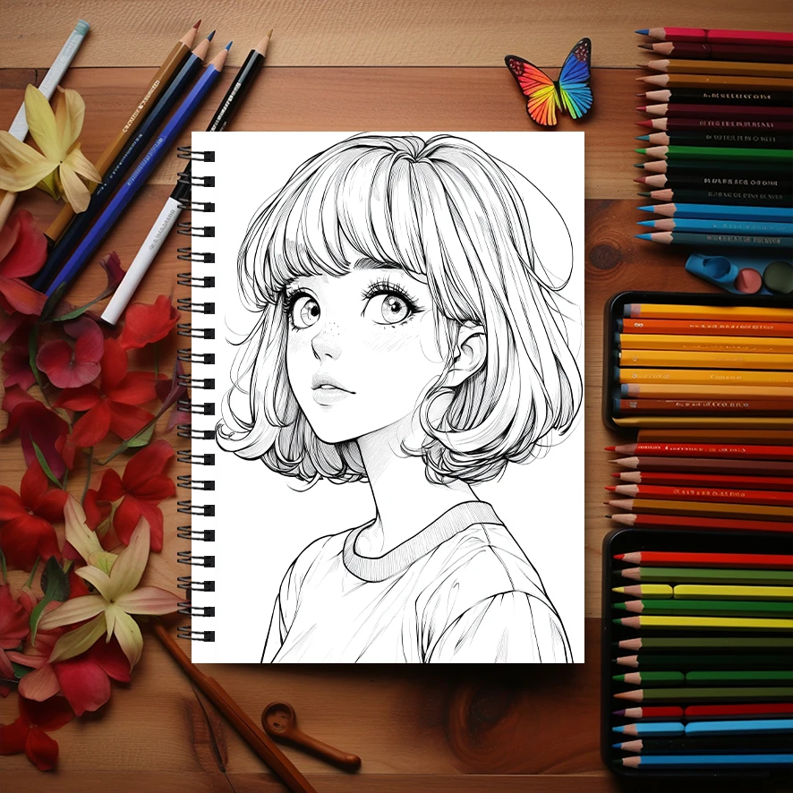 Anime Divas Adult Coloring Book - 8.3x 11.2 Inch 22 Page Coloring Book - Helps Reduce Stress and Ease Emotions