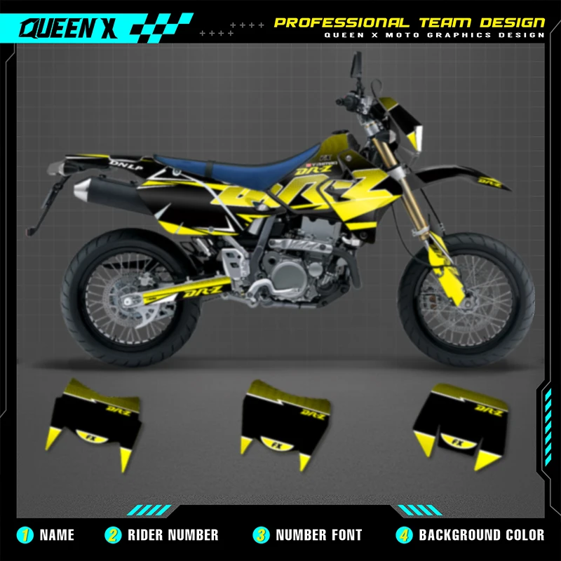 QUEEN X MOTO Custom Team Motorcycle Graphics Decal Stickers Kit For SUZUKI DR-Z DRZ400 S SM E 1999-2001 2005-2022