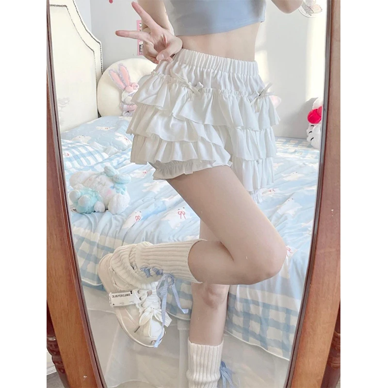 MEXZT Y2K Sweet Ruffles Mini Skirt Women Kawaii Lolita Bow A Line Skirts Harajuku Japanese High Waist Pink White Ball Gown Skirt - Image 6