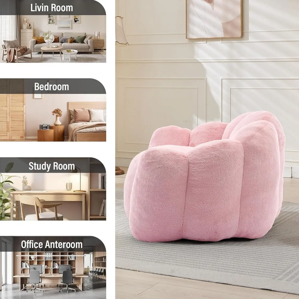 Poltrona a sacco per adulti in pelliccia sintetica ultra morbida, divano singolo a forma floreale, sedia da lettura oversize per il comfort del soggiorno