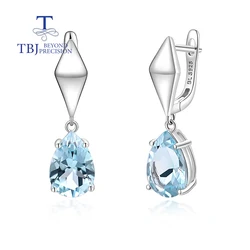 1 Pair of fashion drop-shaped design natural sky blue Topaz earrings for women daily wear 925 sterling silver fine jewelry