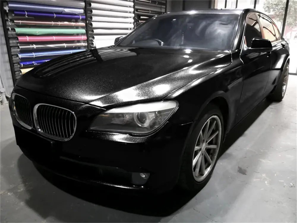 Sparkle Glossy Metallic Black Bubble Free Vinyl Film Auto Color Change Sticker Roll Self Adhesive Car Wrapping Decal