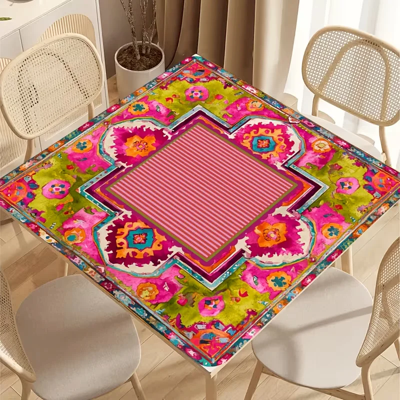 VIKAMA Mahjong Table Mat Anti Slip Rubber Backing Noise Reduction Waterproof Chinoiserie Tigers Ginger Jar Art Home Decoration