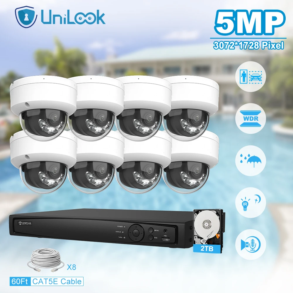 Unilook Security Protection 5MP Smart Dual-Light IP Camera System Kit 8 IP Cameras Indoor 8 Channels 4K NVR CCTV Security System