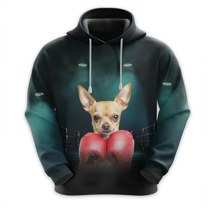 Funny Animal Boxing Hoodie Mens Clothing 3D Printed Cool Pullover Hoody Fashion Streetwear 2024 Autumn Long Sleeve Sweatshirts