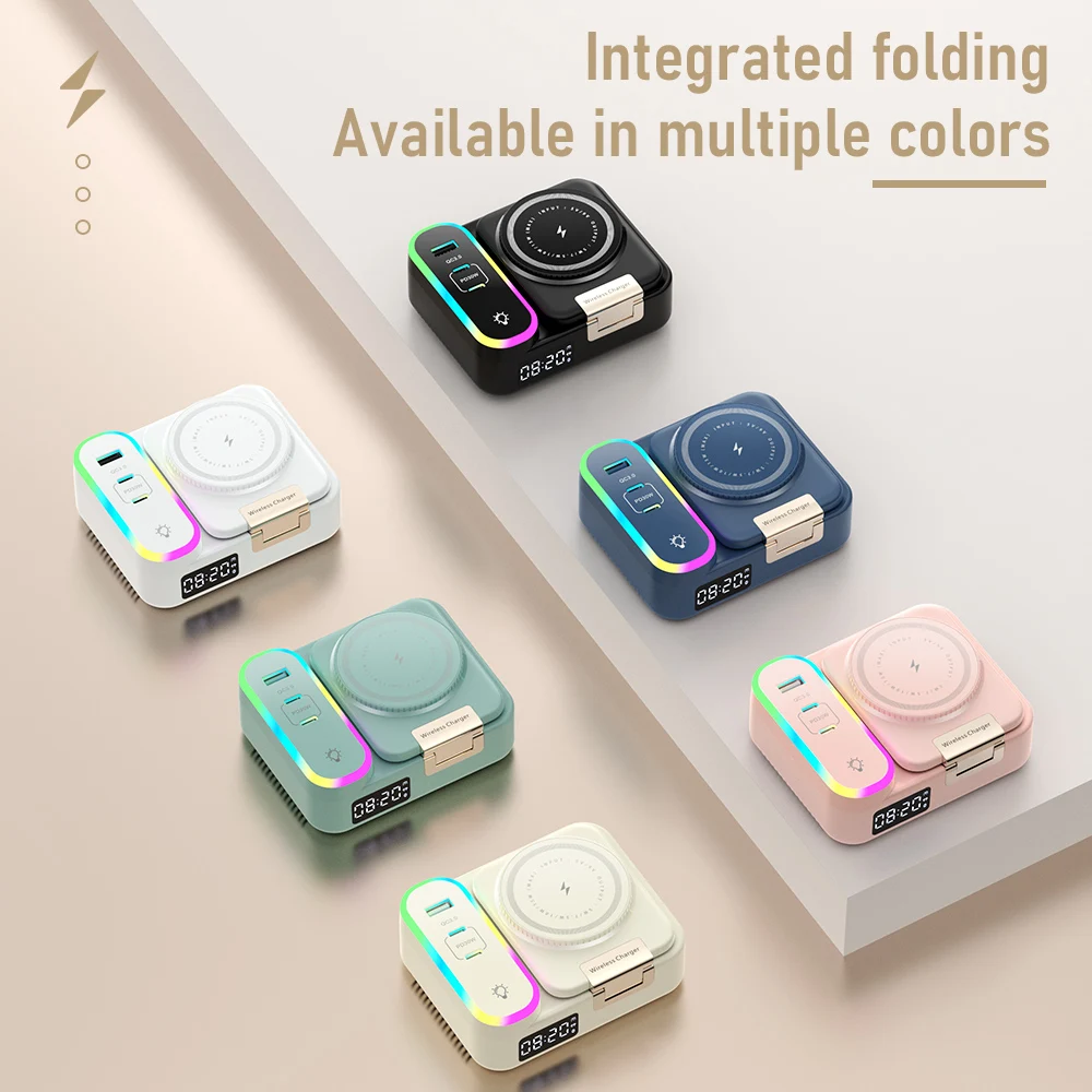 8in1 Wireless Charger Magnetic Quick Type-c Inductive Charge with Retractable Cable For iPhone 17 16 15 14 Pro Max