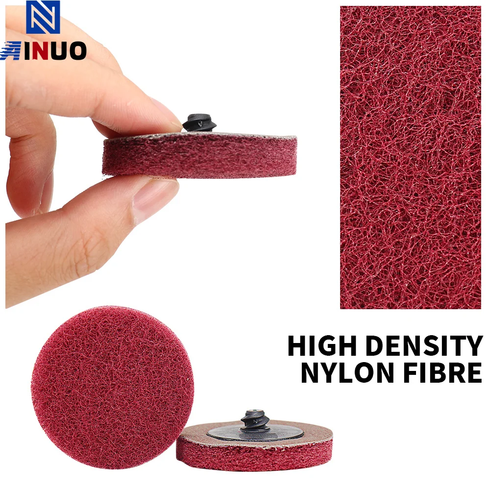 Disco abrasivo de 3 pulgadas, disco de lijado de fibra de nailon, bloqueo de rollo, disco de acondicionamiento de superficie, disco de cambio rápido Tipo R con almohadilla de soporte de 1/4"