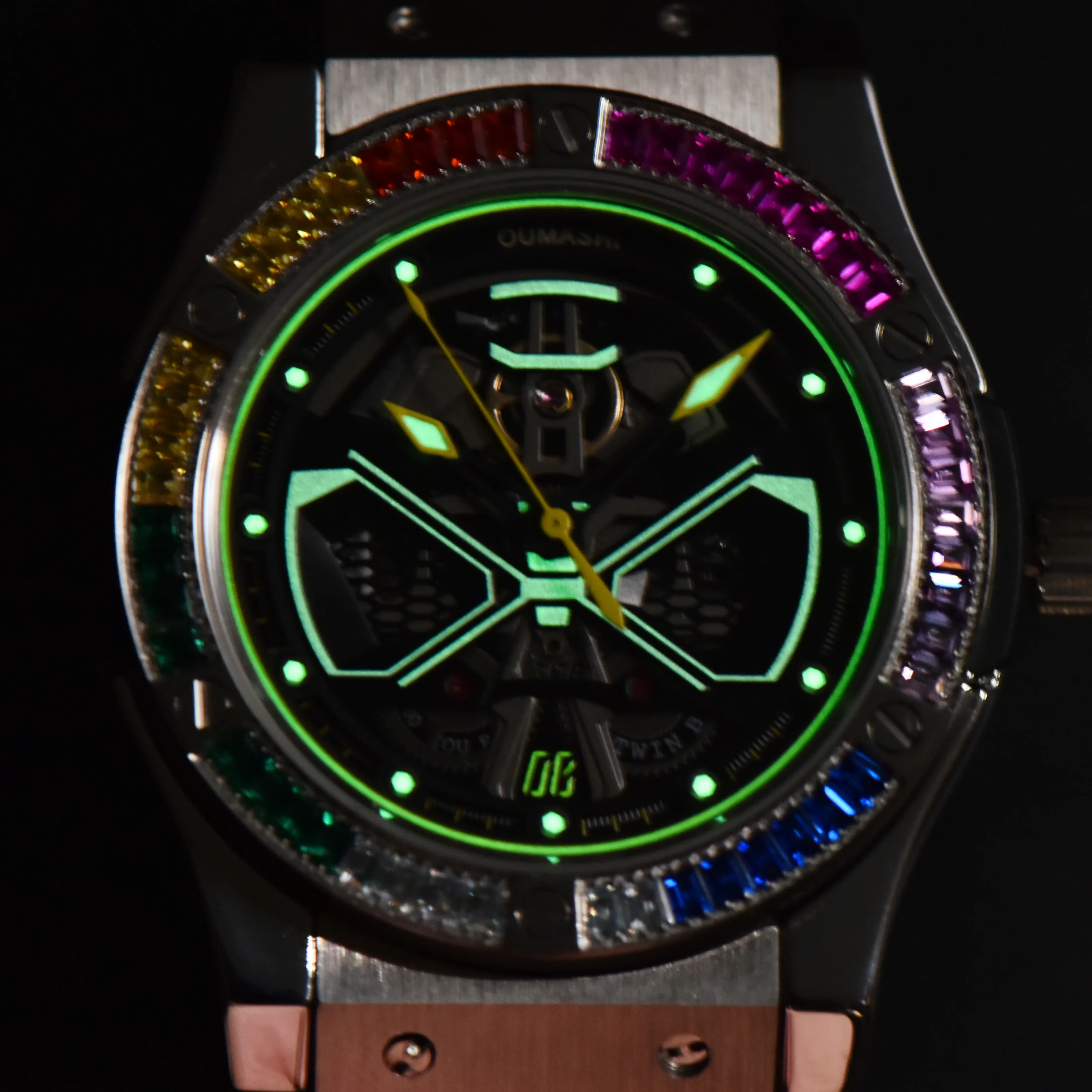 44.5mm Mechanical Watch Stainless Steel Luminous Waterproof Sapphire Glass 8215 Automatic Mechanical Movement Kamen Rider Dial