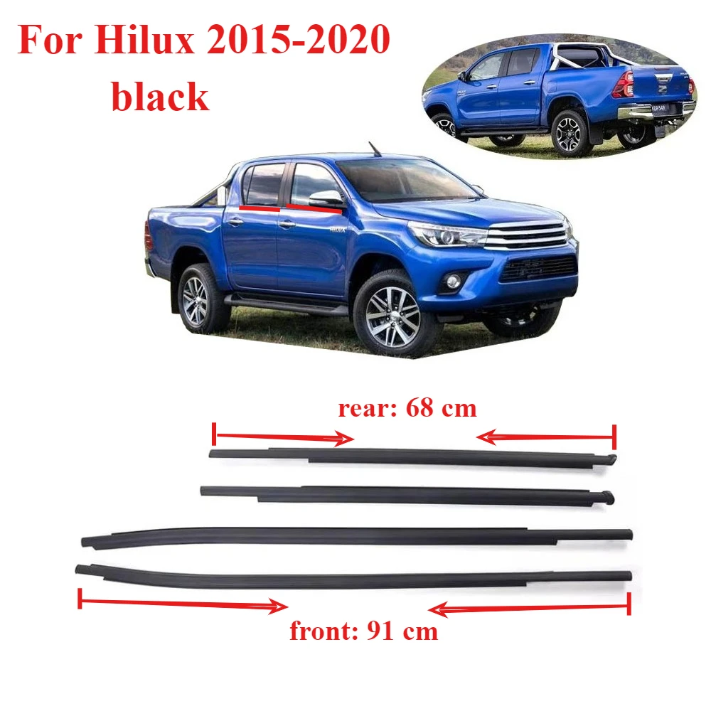 

4 шт. черная защитная уплотнитель для наружного стекла для Toyota Hilux 2015-2020, резиновая стеклянная лента для оконного стекла для внешнего ламината 68210-0K010