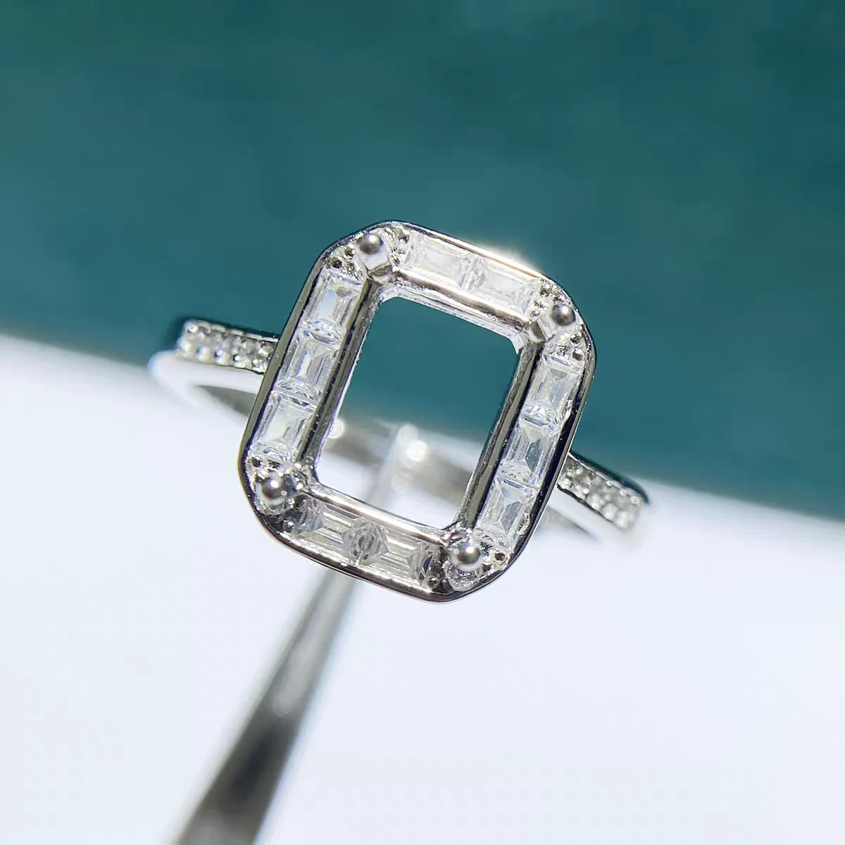 MeiBaPJ New style 6*8 S925 sterling silver square zircon ring, empty setting for women, gemstone inlay, high-end feel