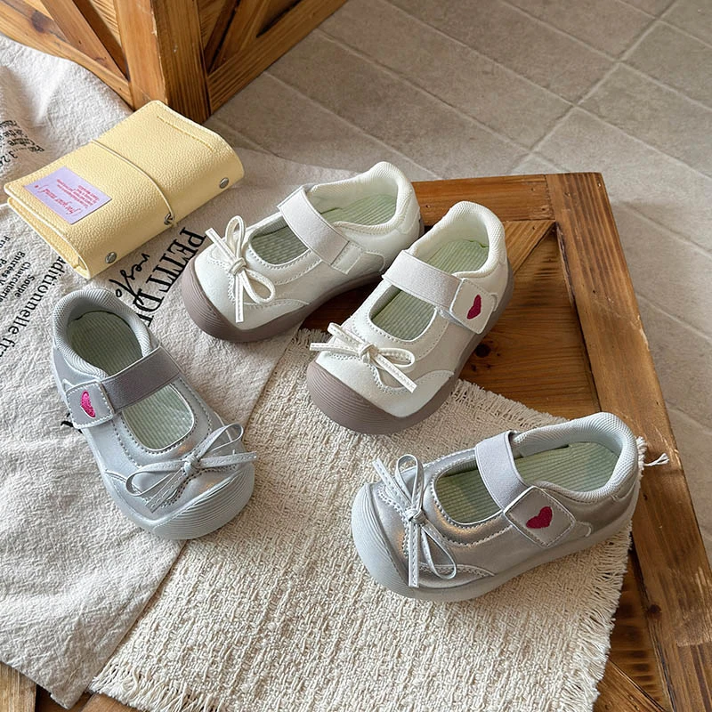 Kids Tennis Shoes with Simple Bows Girls Princess Shoes Toes Capped Non-slip 2026 Brand New Children Casual Shoes Versatile