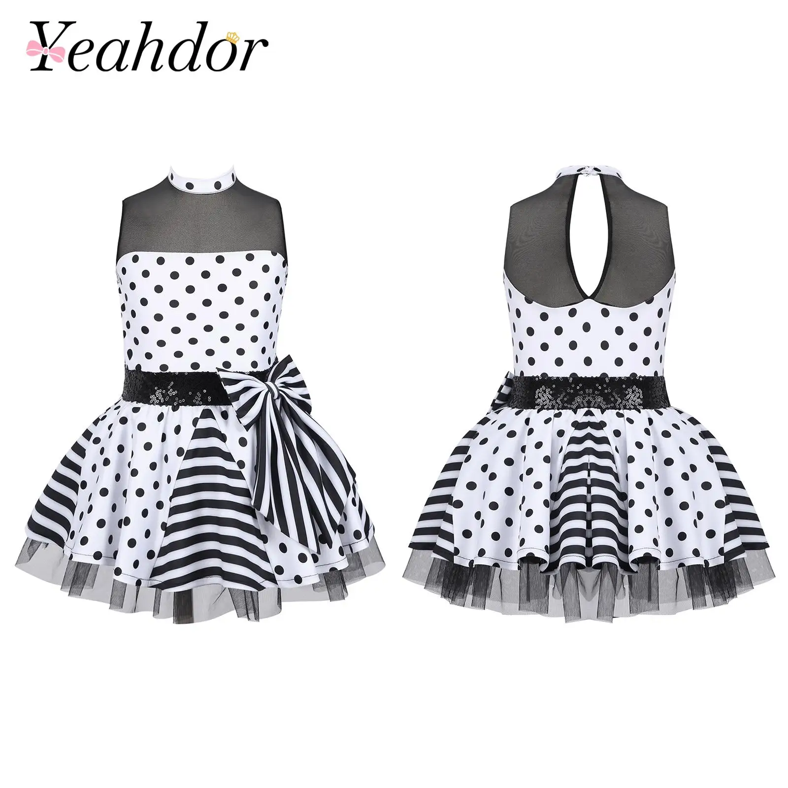 Kids Polka Dots Ballet Dress Childs Dance Performance Costume Girls Ballet Dress Tutu Sleeveless Gymnastics Leotard Party Dress