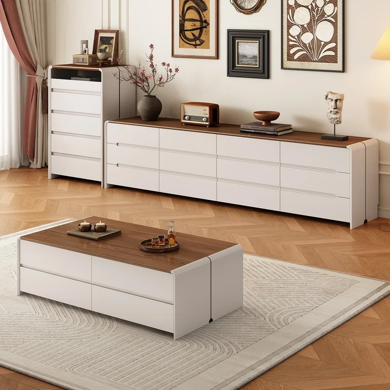 New Arrival Pure Solid Wood 3-Tier Floor TV Stand Cream Modern Living Room Storage Cabinet Sturdy & Easy Assembly for Home Use