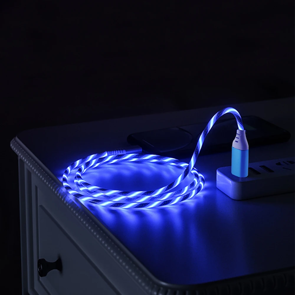 متوهجة مضيئة LED نوع C كابل يو اس بي آيفون 15 سامسونج شاومي ممن لهم هواوي شاحن سريع بيانات الحبل تدفق ضوء كابل ليد