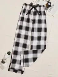 Plaid Long Pajama Pants Elastic Waist Drawstring Wide Leg Nightwear Trousers Like Leisure Homewear Britches Loungewear