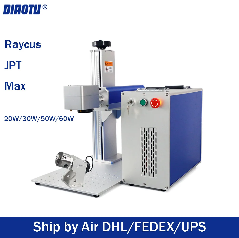 

Diaotu Fiber laser marking machine 50W JPT Raycus laser engraving machine with rotary axis for Stainless steel aluminum metal