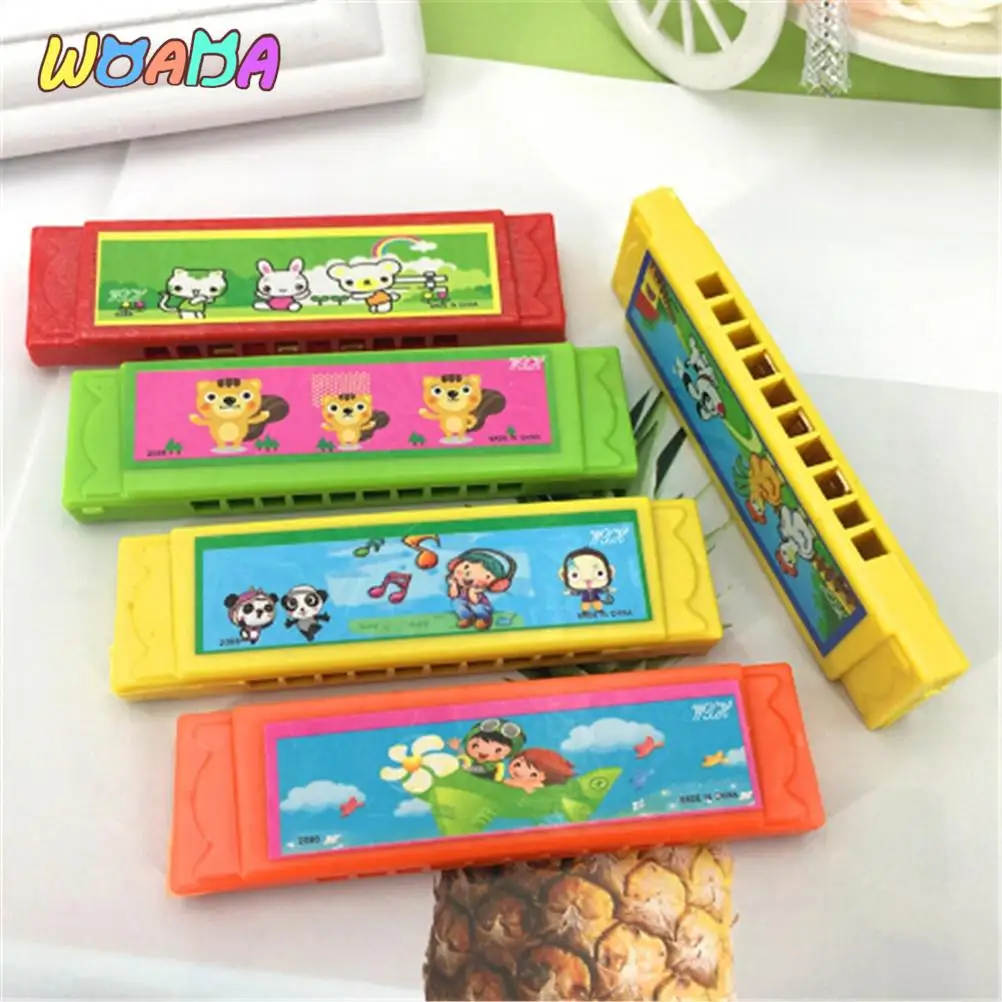 Kids Early Educational Music Learning Toy Wood Plastic Harmonica Fun Double Row 16 Holes Musical Toy Harmonica Random Color