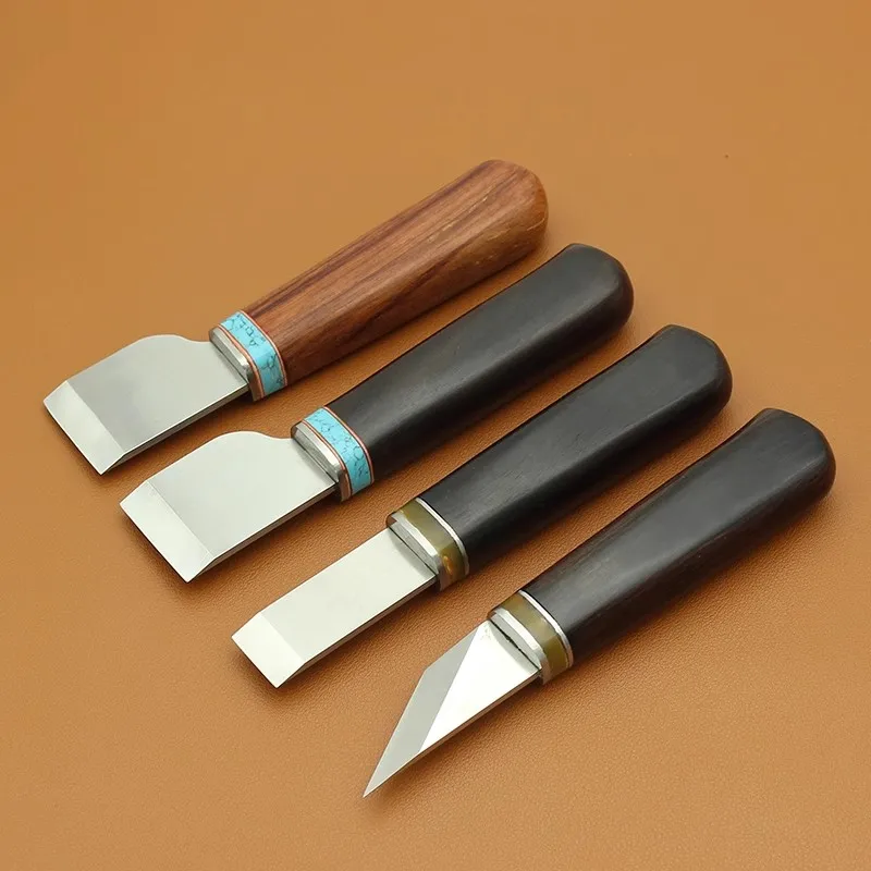 1pcs High Hardness Leather Skiving Knife - D2/High-Speed Steel/8Cr14MoV HRC 60  Leather Craft Tool With Wooden Handle
