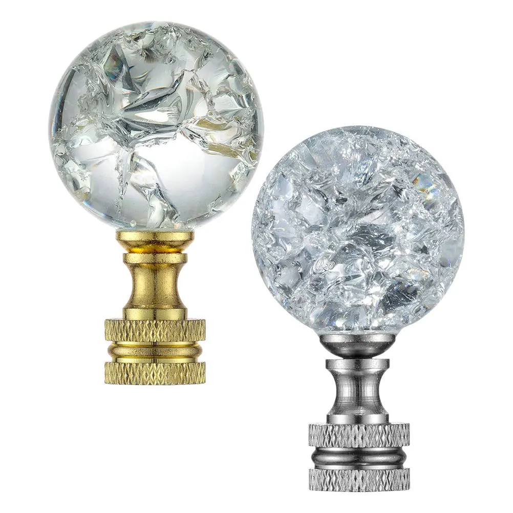 

2Pcs Decorative Lamp Bead Clear Crackle Glass Finial Ball Shaped Metal Finish Lamp Top Knob for Floor Table Desk Light Fixture