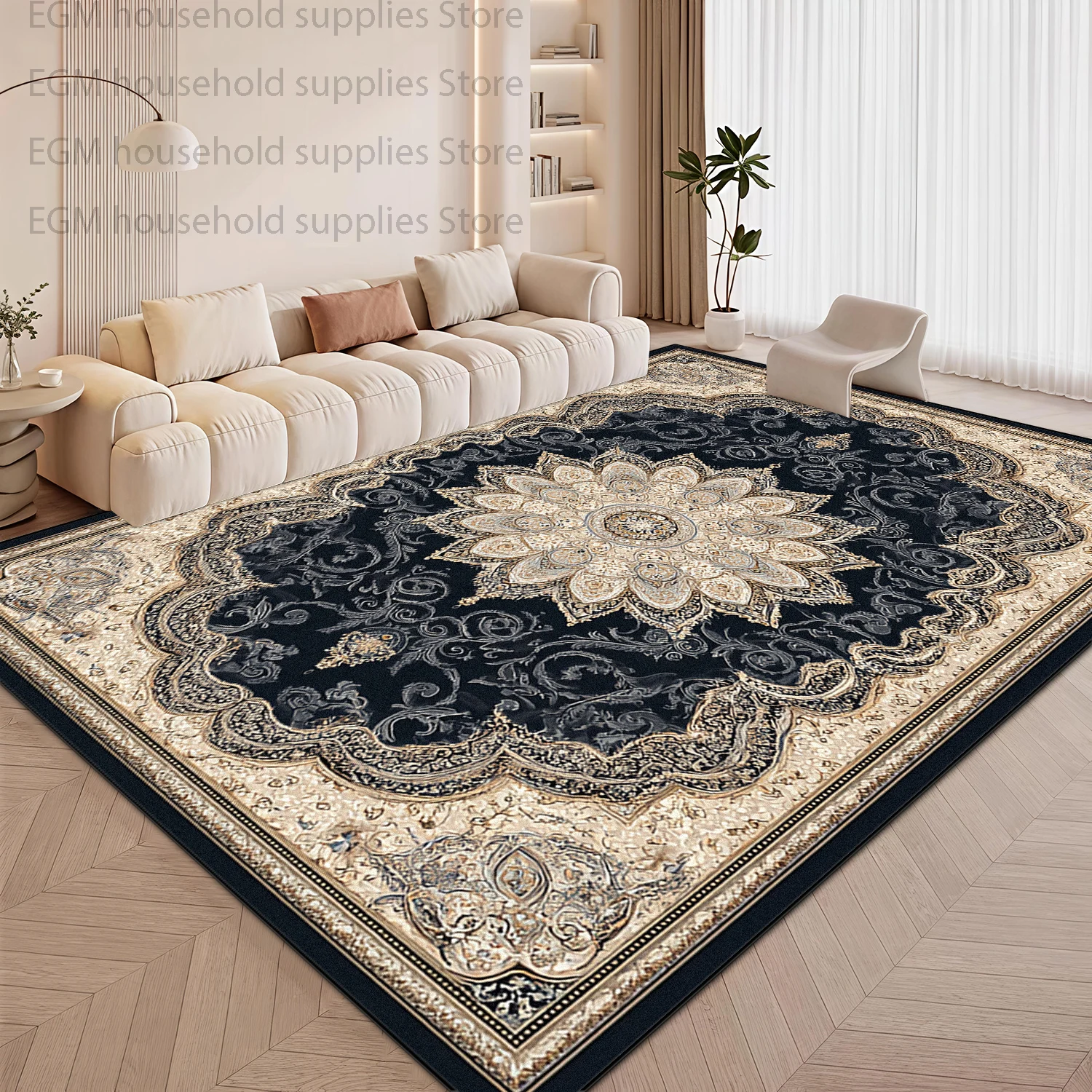 Vintage Persian Dark Toned Blue Large Size Carpet for Living Room Luxury Home Decor Soft Rug Non-slip Bedroom Washable Floor Mat