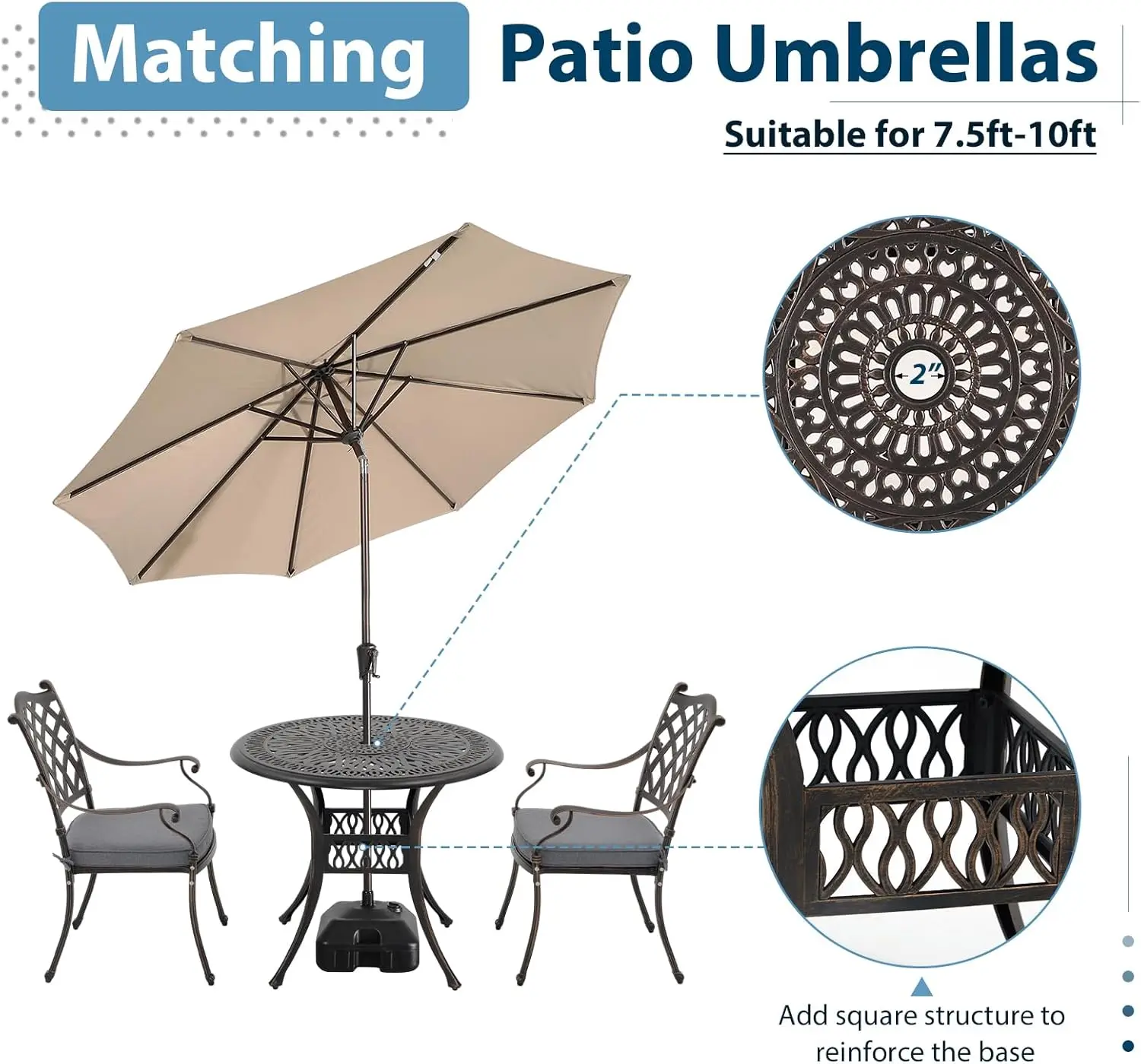 Stackable Chairs, Antique Bronze Patio Bistro Set for Balcony, Lawn, Garden, Backyard