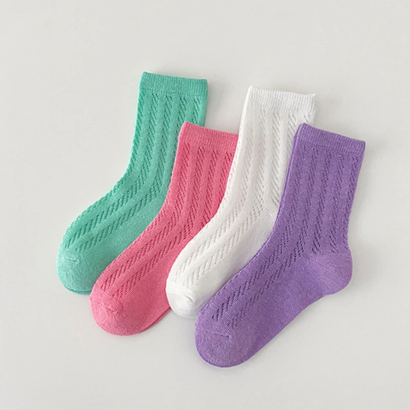 4 Pairs Kids Boys Girls Breathable Socks Solid Color Warm Soft Children Socks for 0-12Y Baby Home Outdoor Quick Dry Cotton Socks