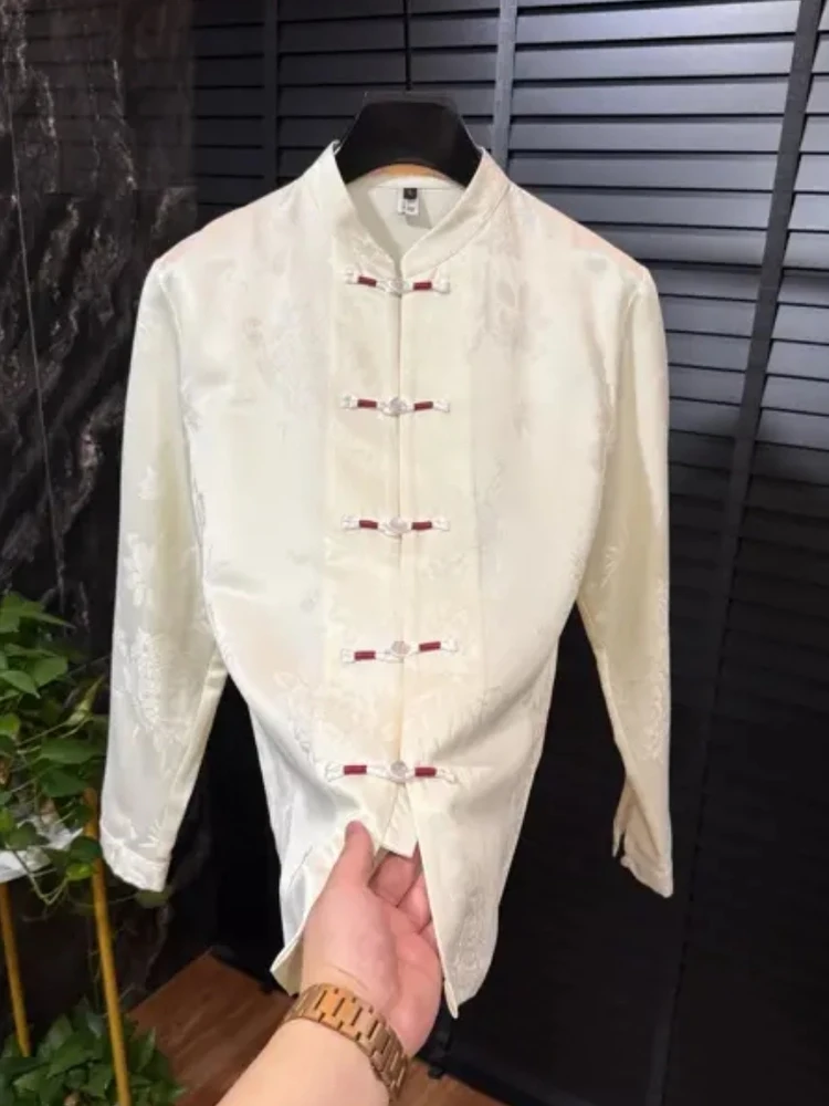 

New Men's Autumn Winter Tang Suit irt with Button Cuffs Haome Personali Long Sve Casual Wear Comfortable Fit