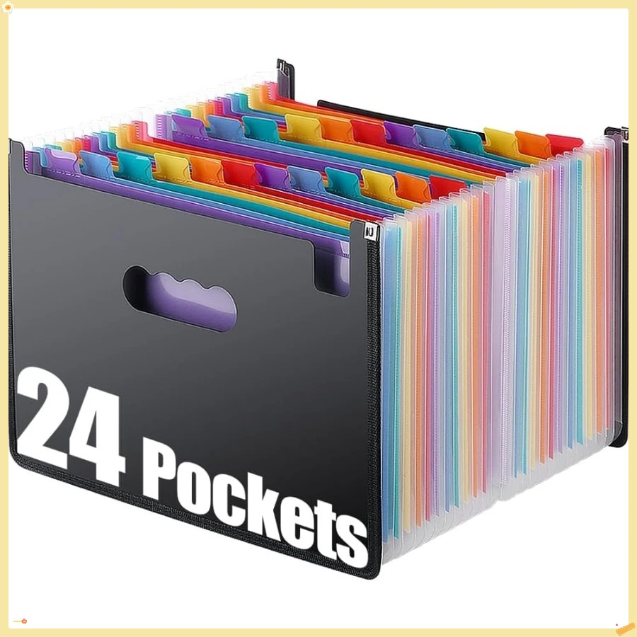 

Органайзер для папок-аккордеона, расширяющиеся папки для алфавитных файлов, расширяемый ящик для хранения аккордеона формата A-Z с 24 карманами