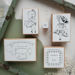 Lovely Girl Enjoy Afternoon Tea Chat Wooden Rubber Stamp DIY Scrapbooking Photo Album Journal Material Wood Seal