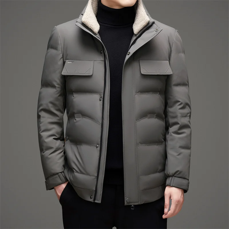 Top 2024 Winter Men\'s Warm Duck Down Jacket Business Casual Fur Collar Detachable Short Puffer Coats Outwear Thick Down Clothing