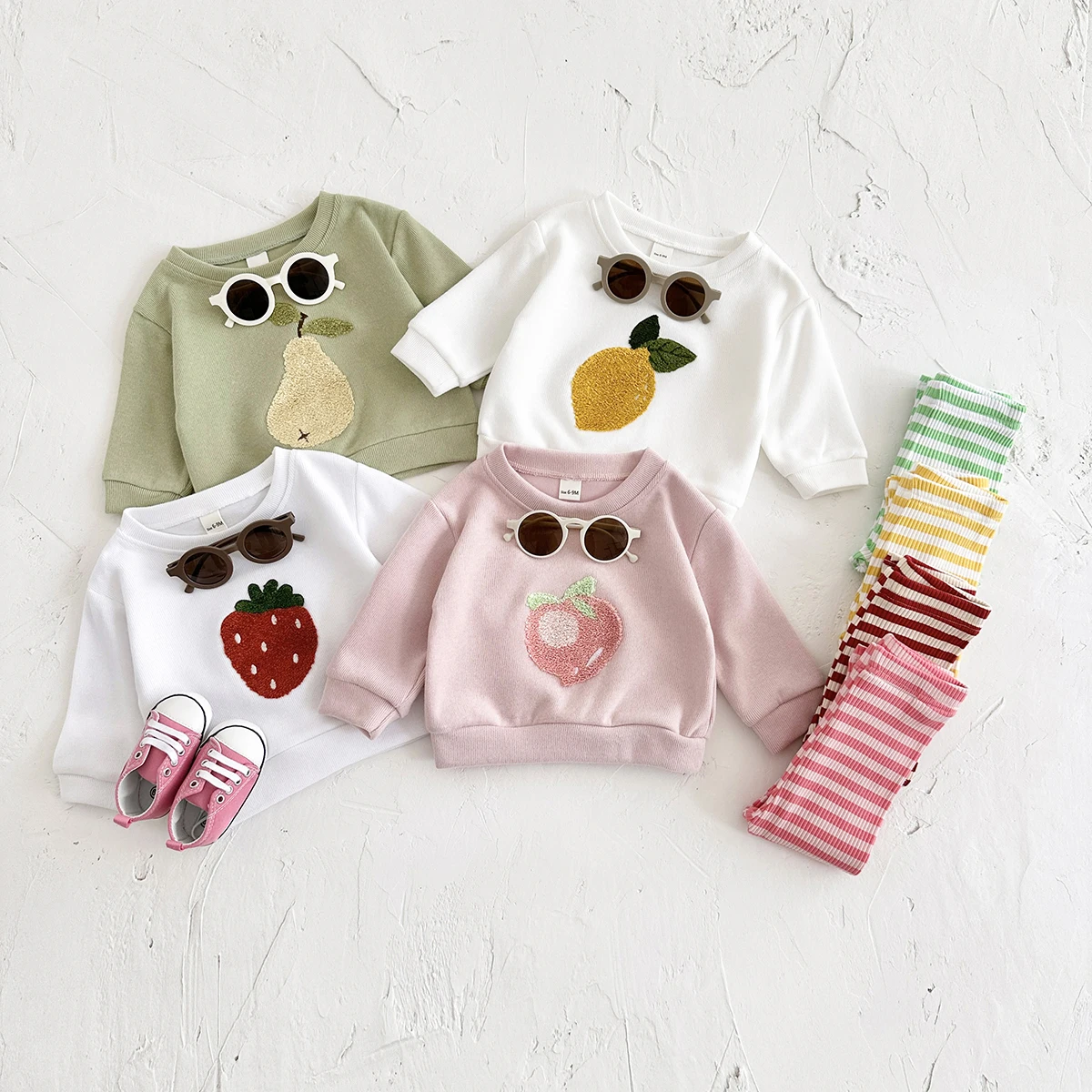Herbst Baby Mädchen Kleidung 3D Frucht Stickerei Pullover Top+Gestreifte Hose Frühling Jungen Säugling Neugeborene Baby Baumwoll-Sets 0-3 Jahre – Detail 3