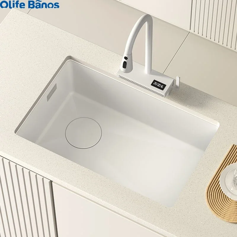 Trwały, odporny na zużycie zlew kuchenny Nano Black White z dużą pojedynczą komorą Lavabo