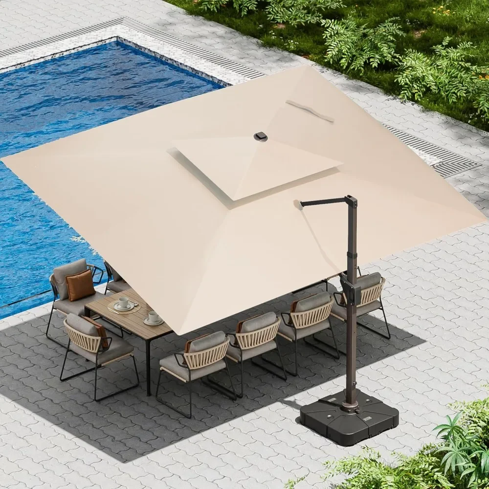 

10 X 13 FT Cantilever Patio Umbrella with Base Included Outdoor Heavy Duty Double Top Windproof Rectangle Offset Umbrellas